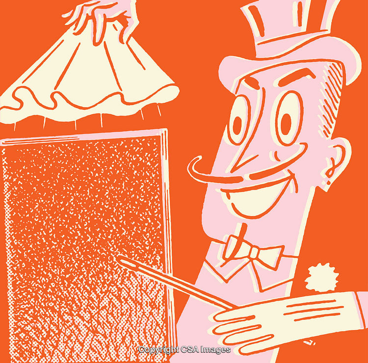 Retro-Inspired Illustration of a Magician Performing a Trick