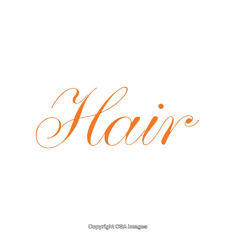 Elegant Orange Script Text Reading "Hair" on White Background