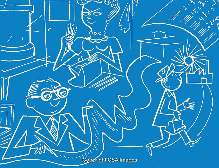 Colorful Line Art Illustrations Depicting Office and Industrial Themes