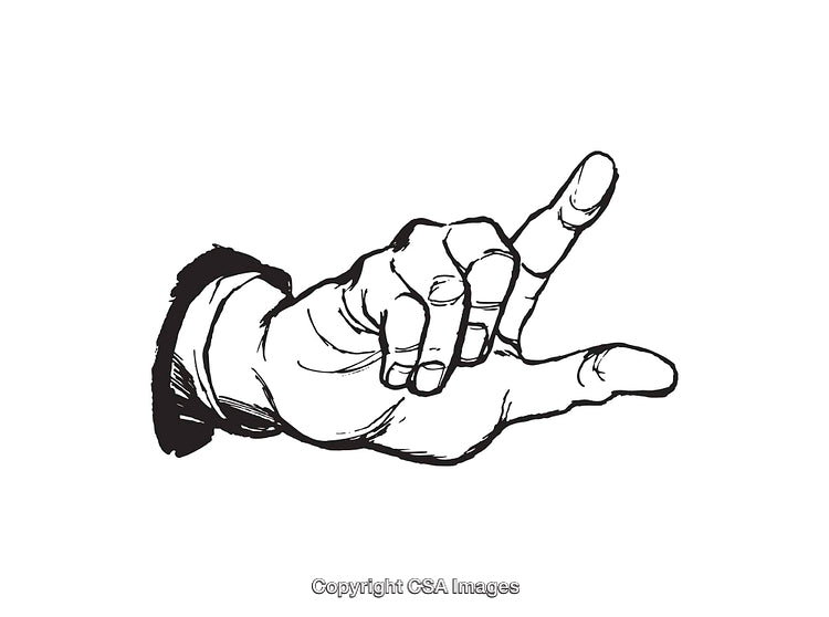 Black and White Line Art Drawing of a Hand Gesture