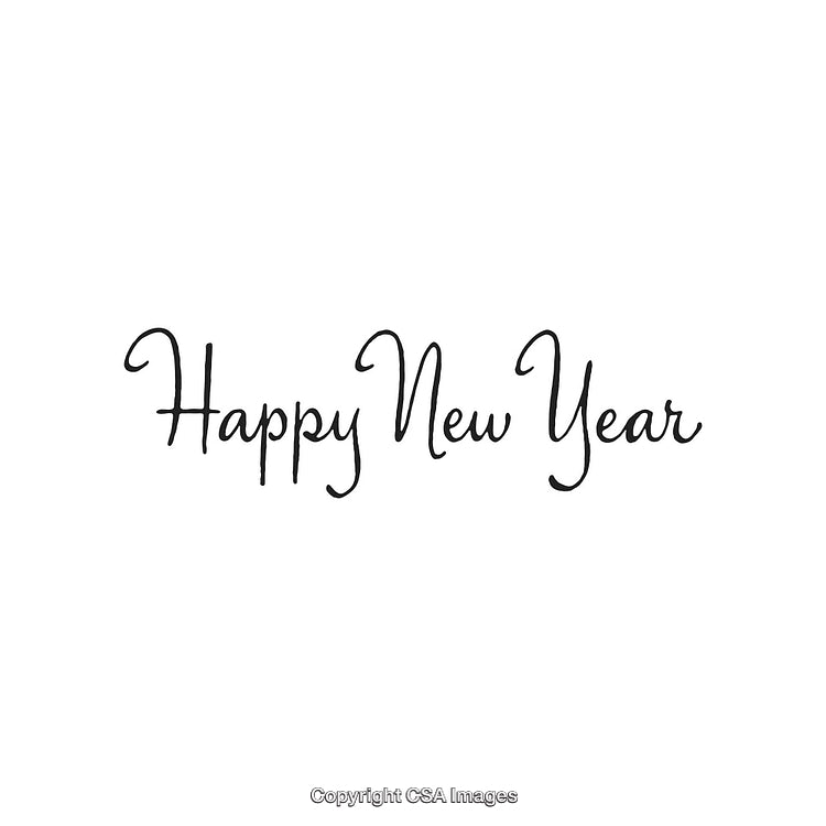 Happy New Year Text in Elegant Handwriting on White Background