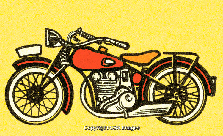 Vintage Motorcycle Illustration in Bold Colors with Yellow Background