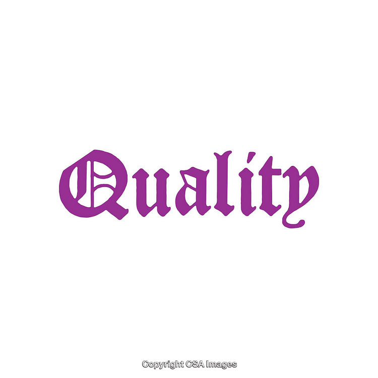 Purple Gothic Font Inscription Featuring the Word 'Quality' on White Background