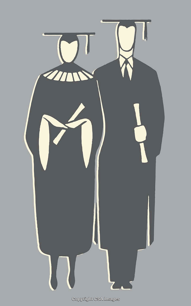 Graduates in Caps and Gowns Holding Diplomas Illustration