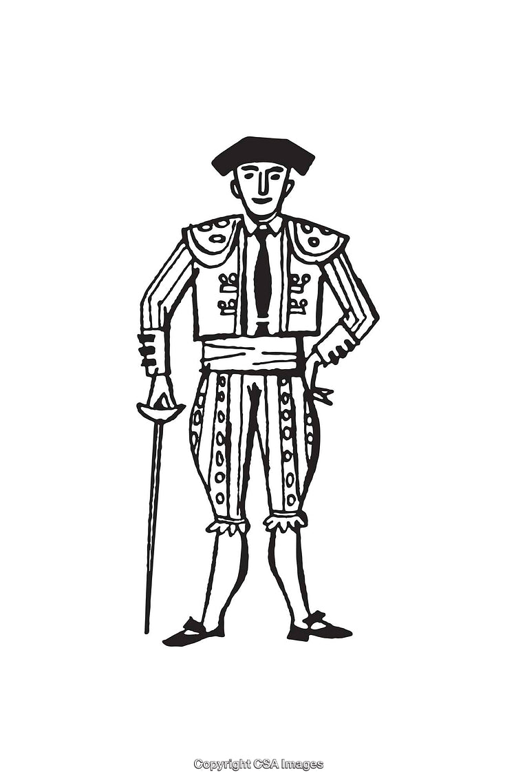 Black and White Illustration of a Traditional Spanish Matador