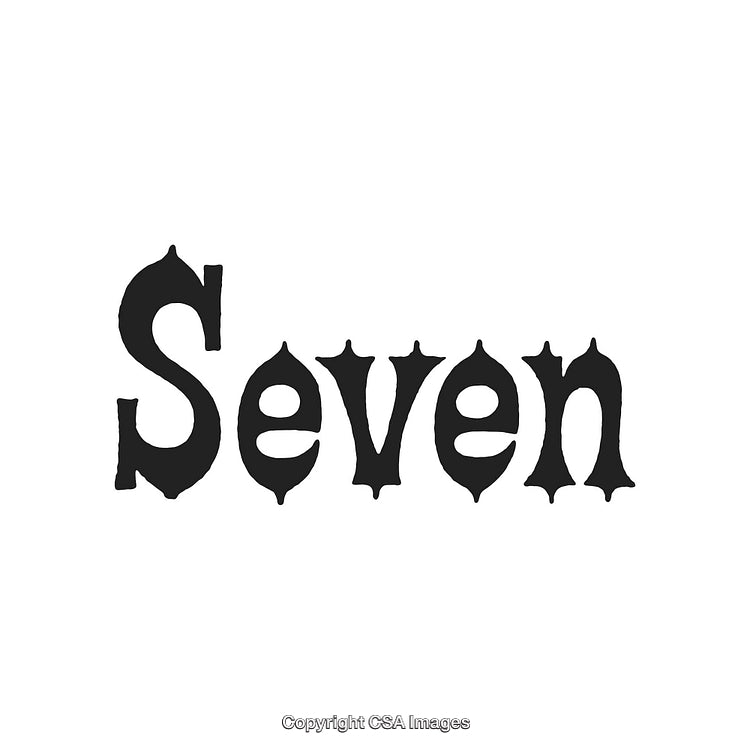 Elegant Artistic Typography Displaying the Word 'Seven' in Bold Stylized Lettering