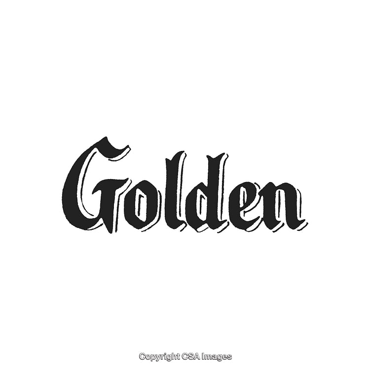 Elegant Black Gothic Font Spelling the Word Golden on White Background