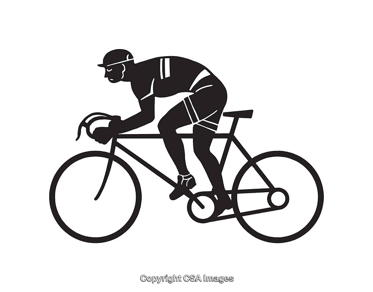 Cyclist Riding a Racing Bike in Black and White Graphic Illustration