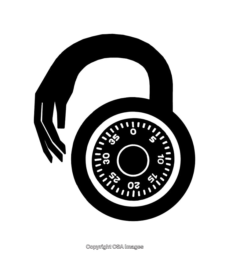 Abstract Black and White Symbol of a Hand and Combination Lock