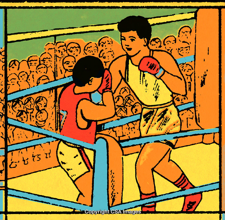 Vintage Illustration of Two Boxers in a Match Inside a Ring