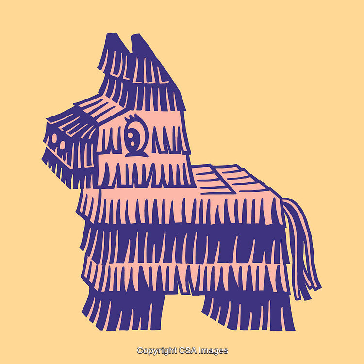 Colorful Line Art Illustration of a Traditional Piñata on Yellow Background