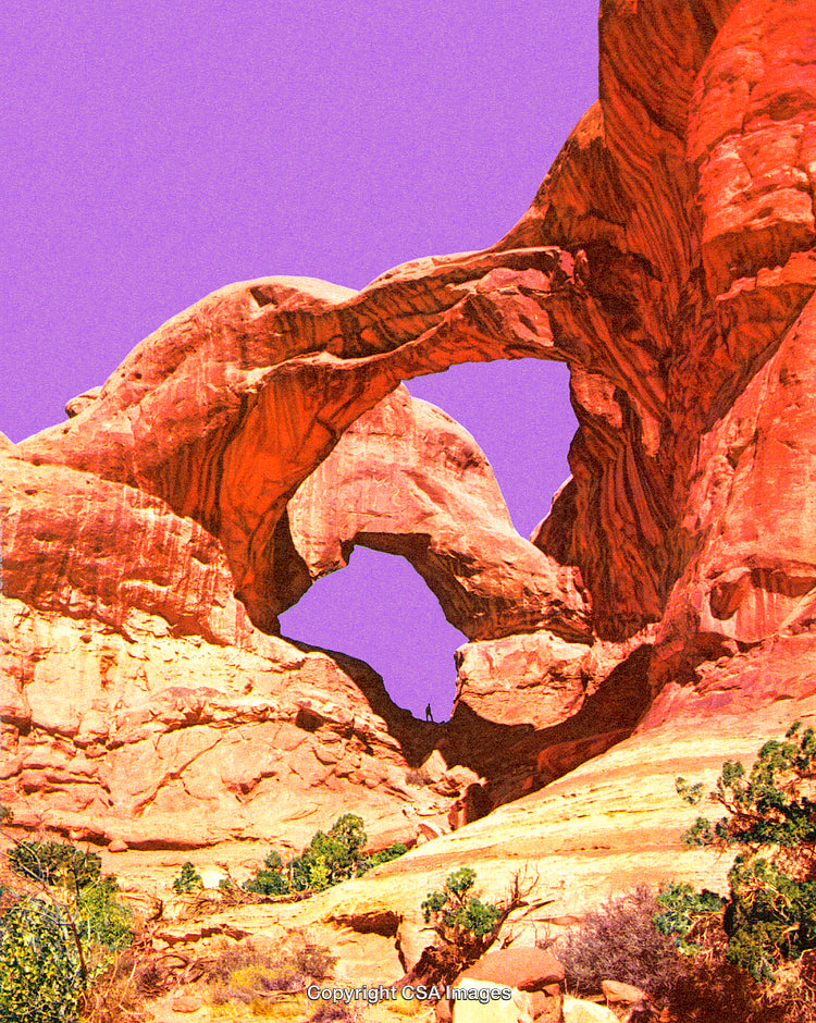 Natural Stone Arch Formation Under Vibrant Purple Sky