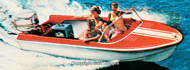 People Enjoying a Red Motorboat Ride on Bright Blue Waters