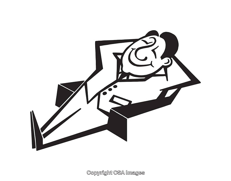 Black and White Illustration of a Relaxed Smiling Businessman Leaning Back