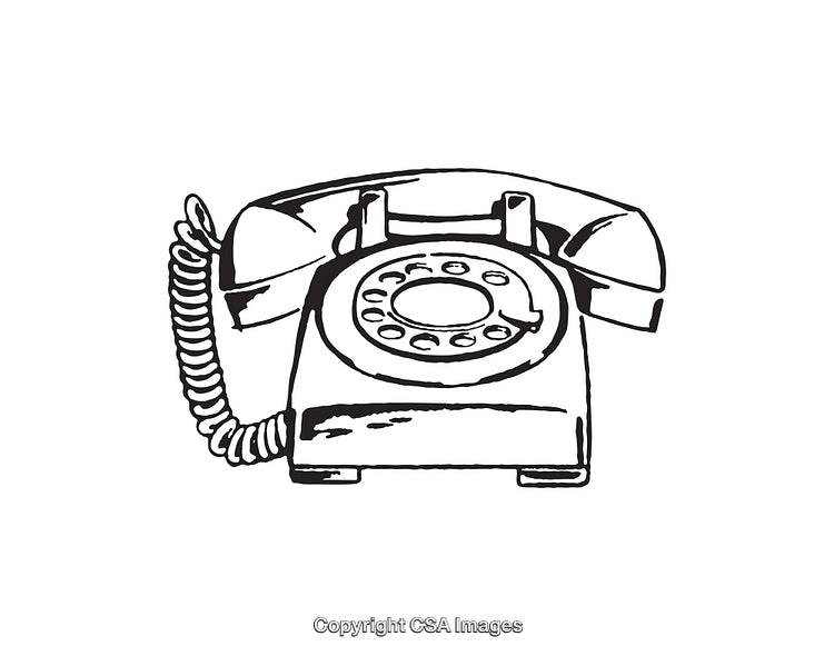Vintage Black And White Illustration of a Rotary Telephone