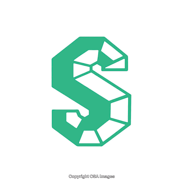 Green Letter S with Geometric Pattern on White Background