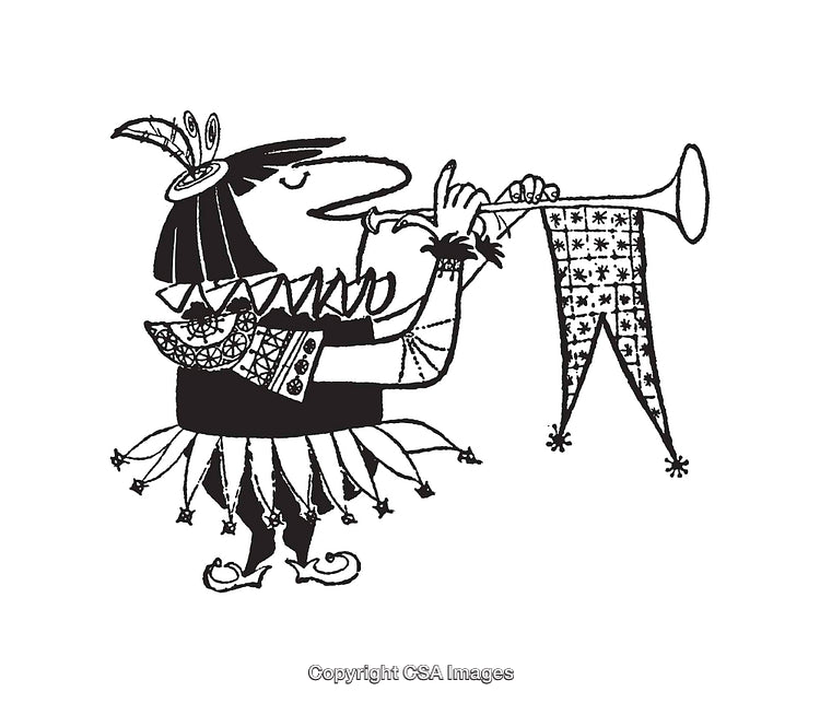Illustration of Medieval Trumpet Player with Decorative Banner