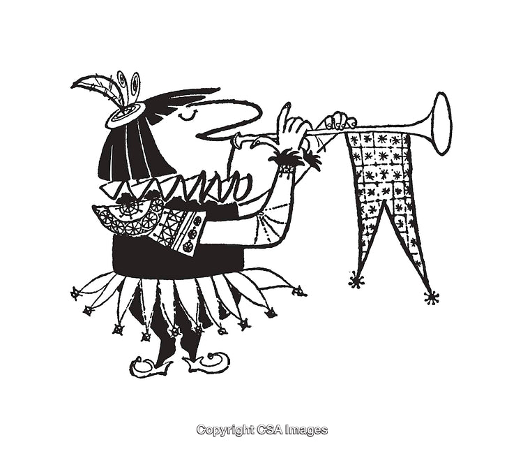 Illustration of Medieval Trumpet Player with Decorative Banner