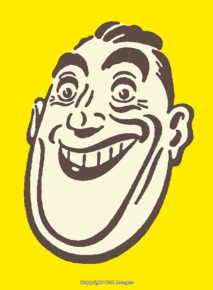 Retro Style Cartoon Illustration of a Cheerful Smiling Face on Yellow Background