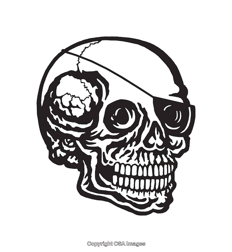 Black-and-White Line Art of a Skull With Intricate Details