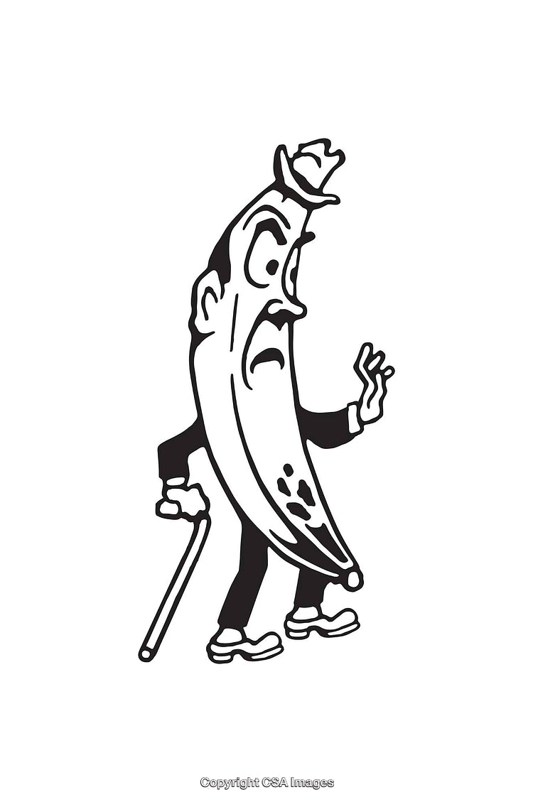 Cartoon Anthropomorphic Banana Drawing With Hat and Cane