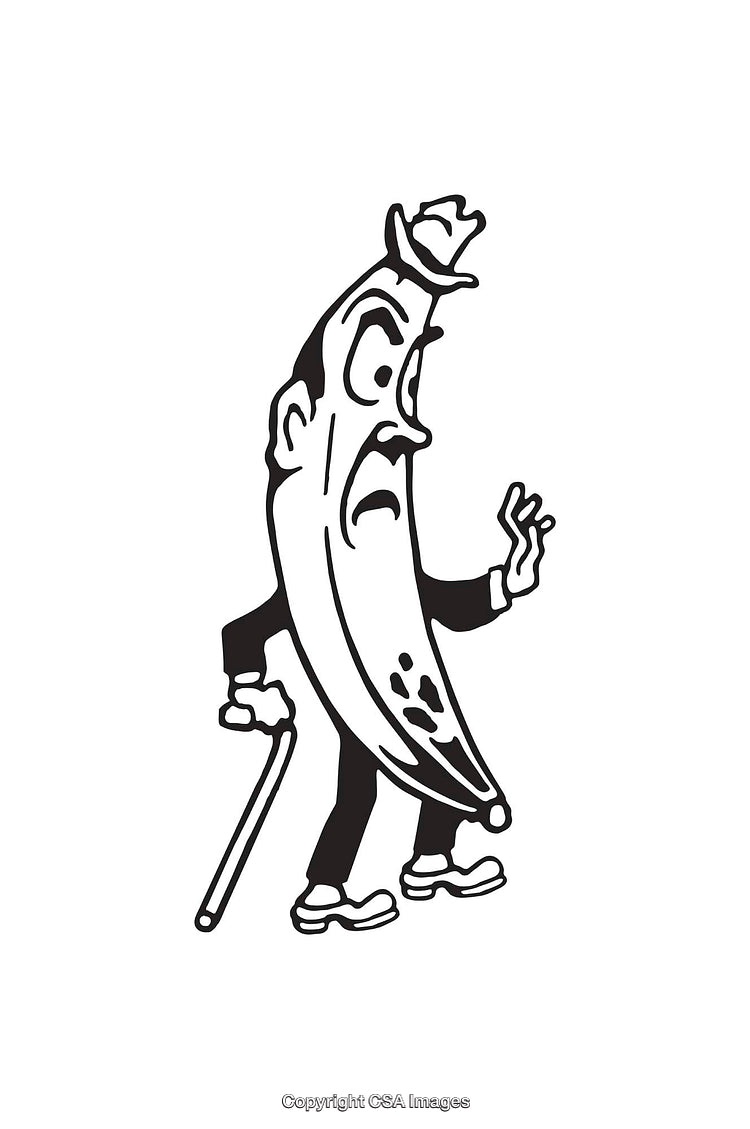 Cartoon Anthropomorphic Banana Drawing With Hat and Cane