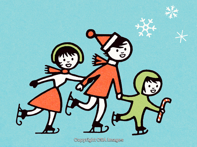 Joyful Family Ice Skating Together in a Winter Wonderland Setting