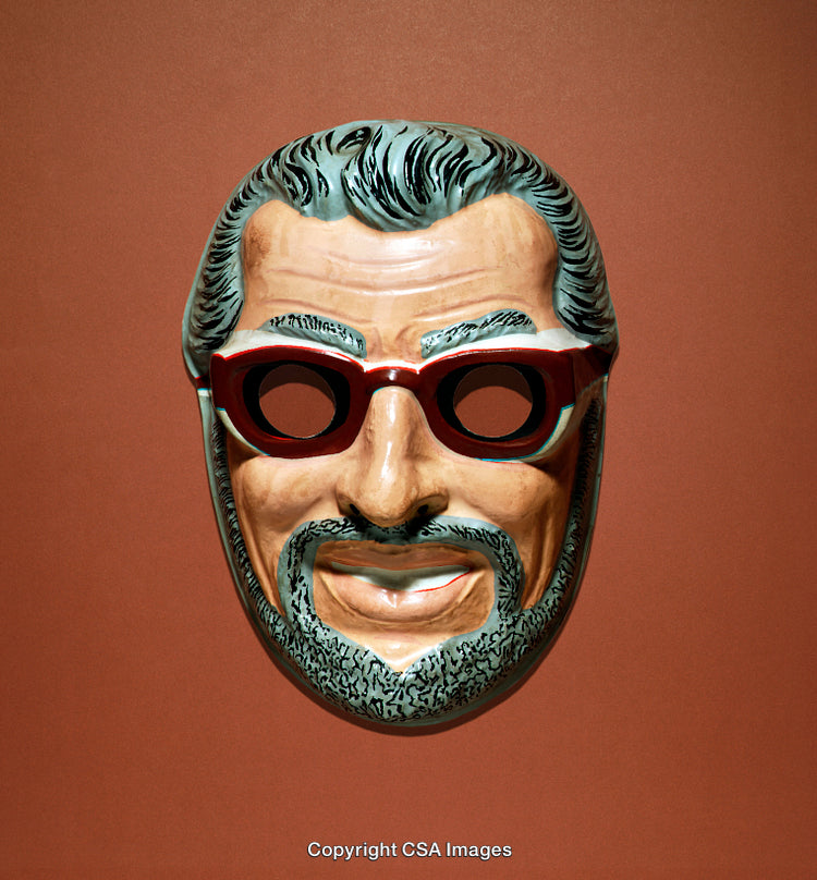 Smiling Mask with Glasses Against a Solid Background