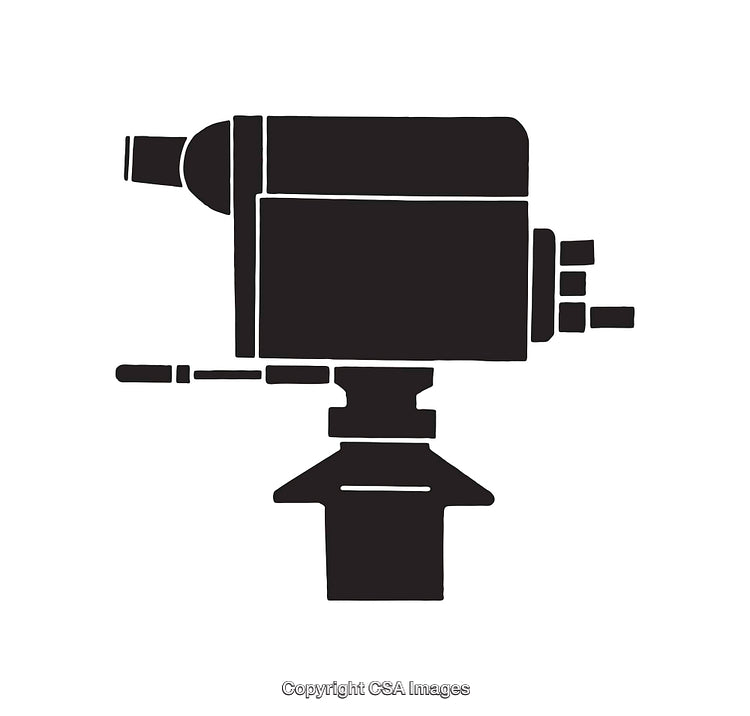 Silhouette Icon of a Vintage Movie Camera in Black and White