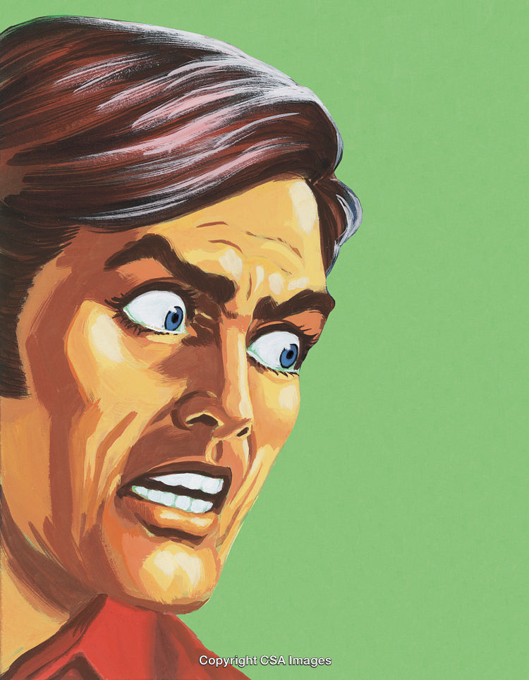 Shocked and Concerned Expression on Vibrantly Illustrated Man's Face