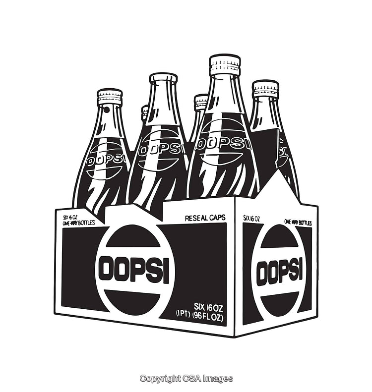 Black and White Line Art Illustration of Soda Bottles in a Six-Pack Carrier