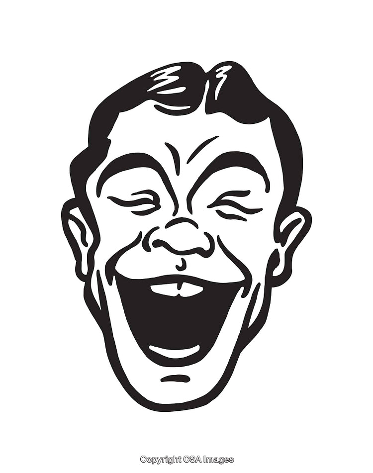 Black and White Laughing Face Cartoon Line Art Illustration
