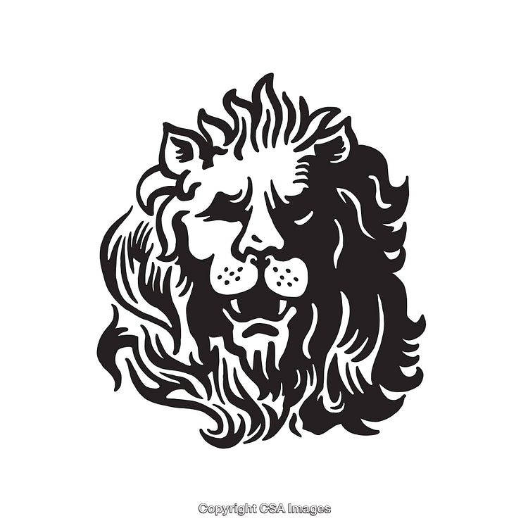 Black and White Lion Line Art Illustration with Bold Features