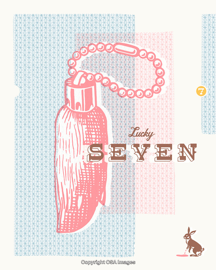 Vintage Style Lucky Seven Rabbit Foot Keychain Illustration