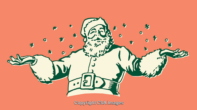 Vintage Line Art Illustration of Santa Claus With Falling Snow