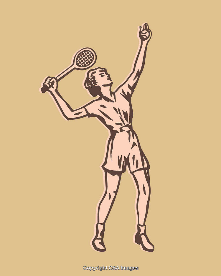 Vintage Illustration of a Tennis Player Poised for Action