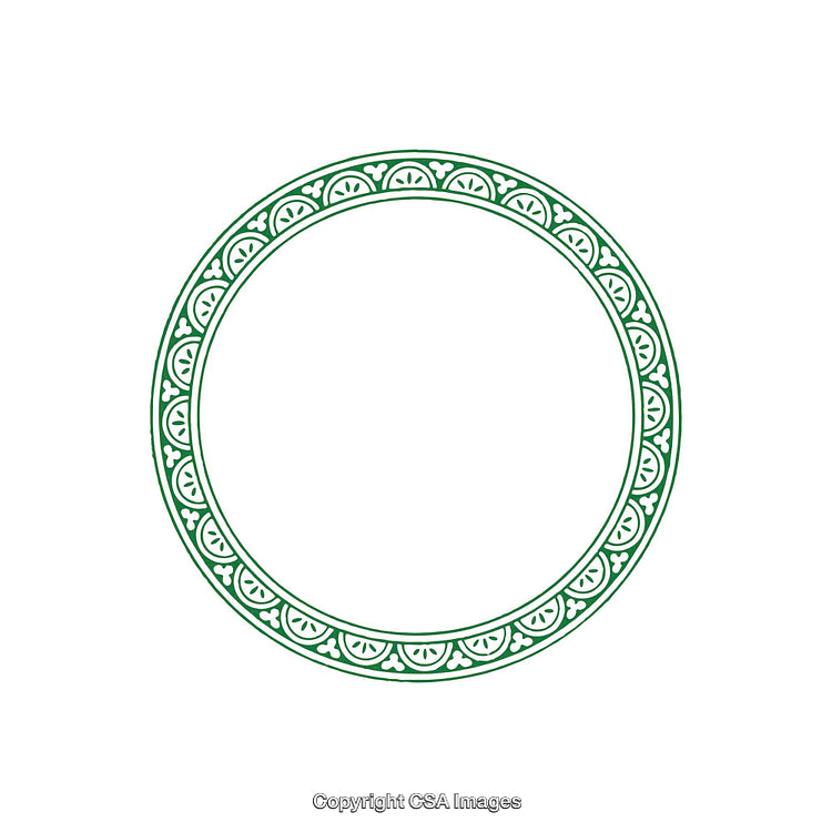 Decorative Circular Frame with Ornamental Green Pattern on White Background