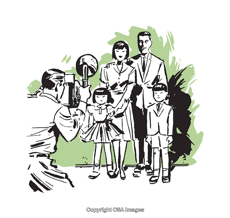 Illustration of a Happy Family Posing for a Professional Photographer