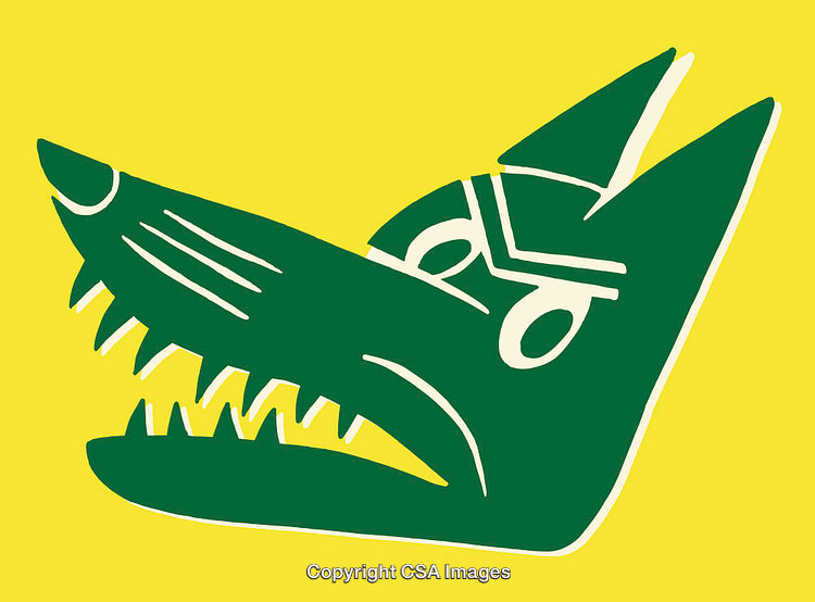 Green Abstract Wolf Face Illustration on Yellow Background with Expressive Features