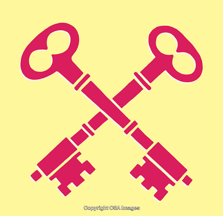 Colorful Depiction of Crossed Vintage Keys in Bold Line Art Style
