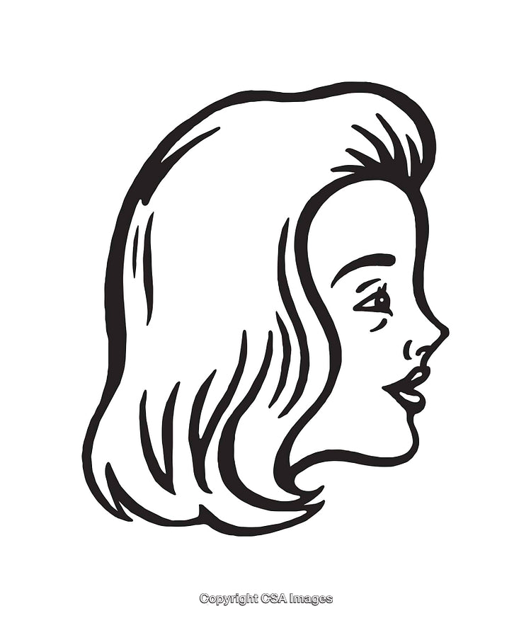Vintage Styled Line Art of a Smiling Woman's Side Profile