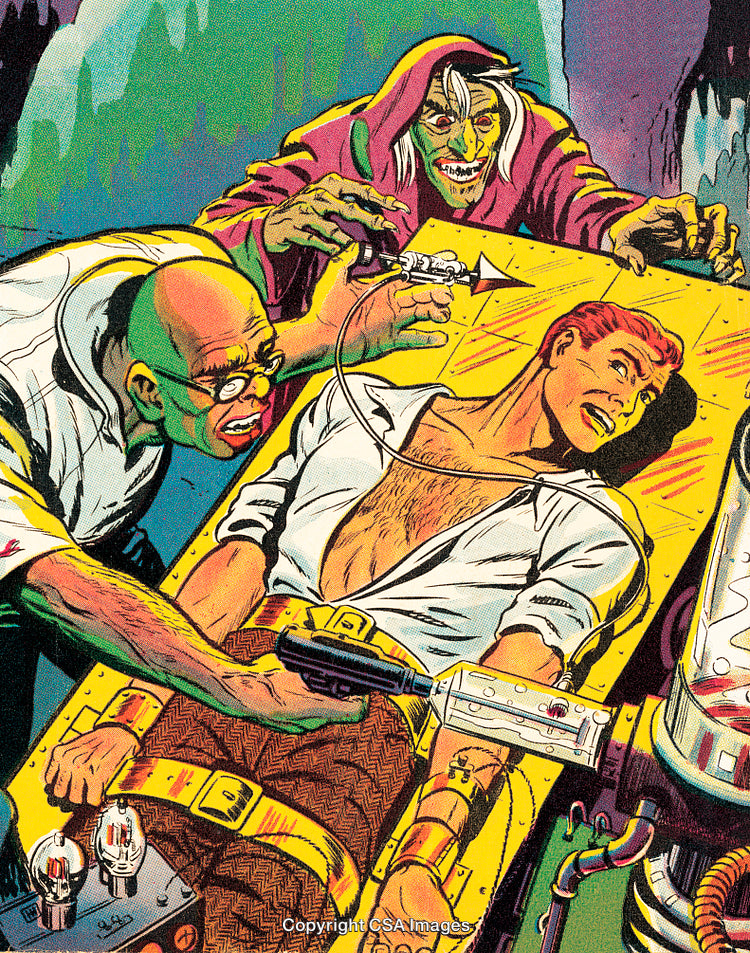 Vintage Comic Style Scene Showing a Suspenseful and Dramatic Adventure