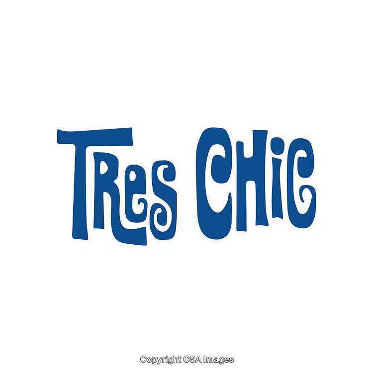 Retro Blue Typography Saying 'Tres Chic' In Whimsical Font