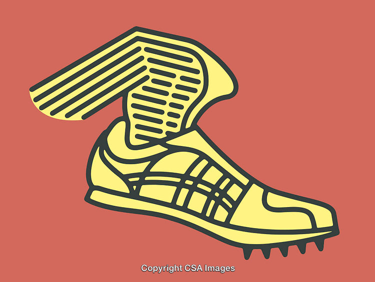 Colorful Winged Running Shoe Graphic Illustration on an Orange Background