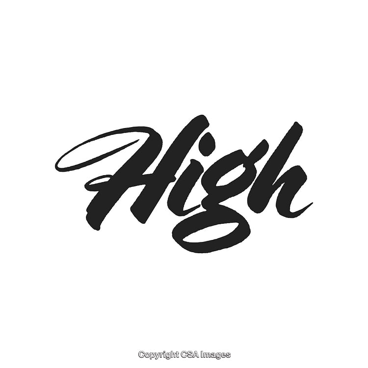 Stylized Black Calligraphy of the Word High on a White Background