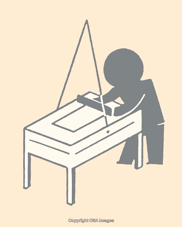 Minimalist Illustration of a Person Working at a Desk in Line Art
