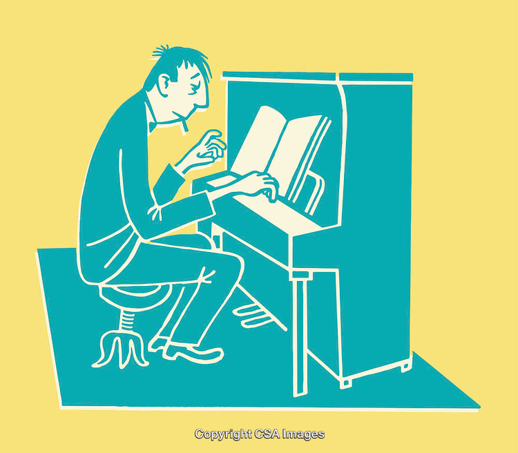 Colorful Line Art Illustration of a Man Playing the Piano