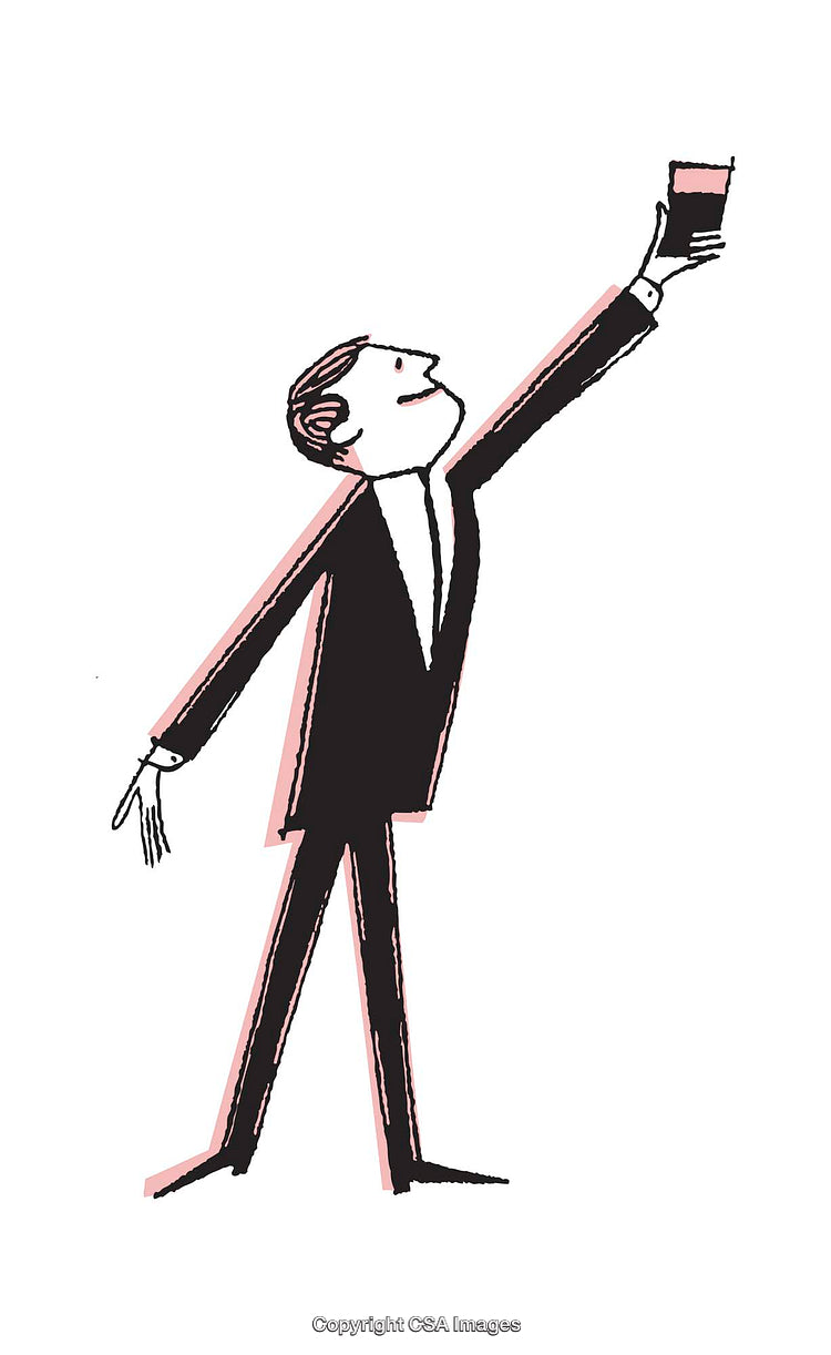 Stylized Gentleman Holding a Drink in Celebration Gesture Illustration