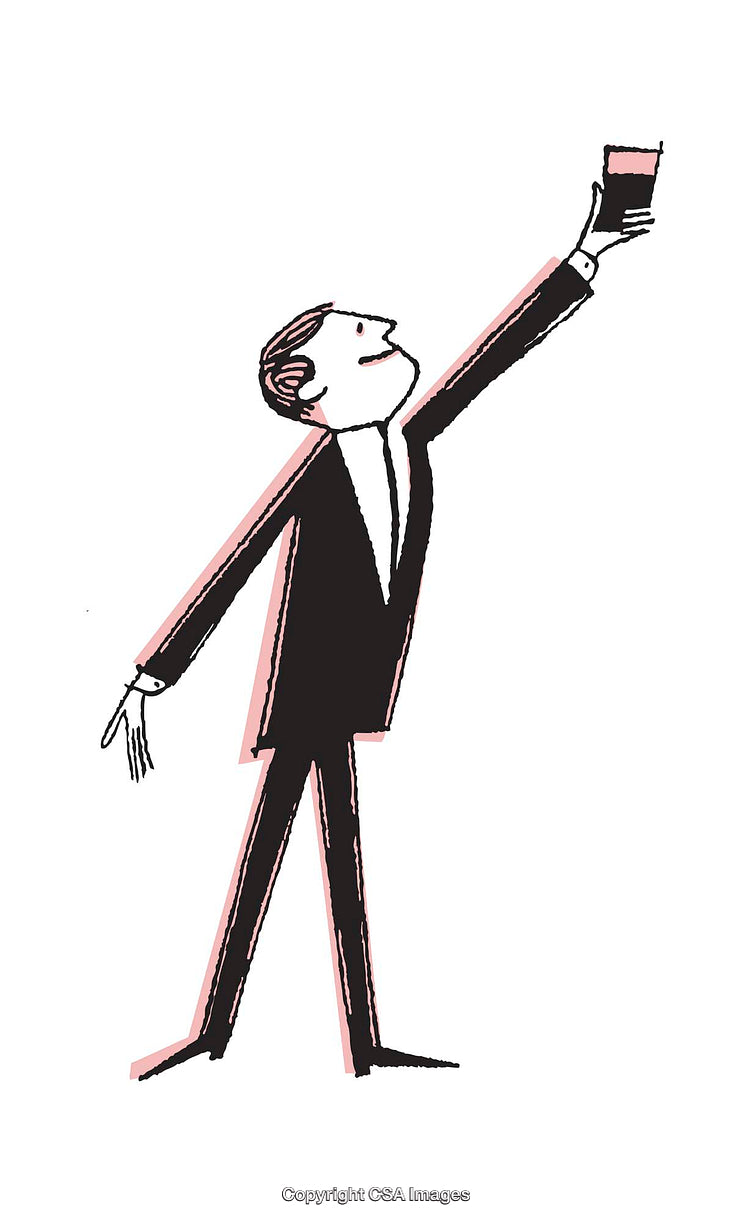 Stylized Gentleman Holding a Drink in Celebration Gesture Illustration