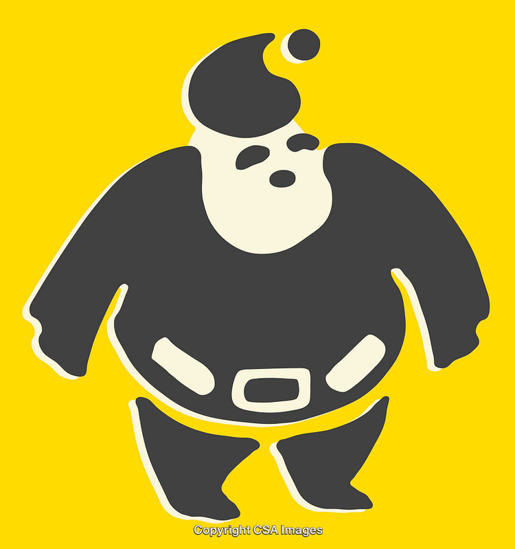 Stylized Santa Claus Illustration on Yellow Background for Holiday Themes